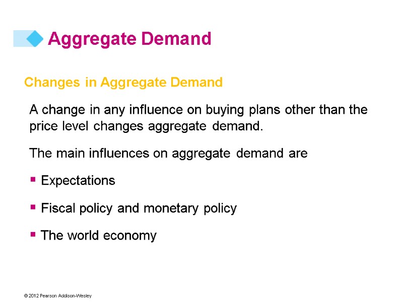 Aggregate Demand Changes in Aggregate Demand A change in any influence on buying plans